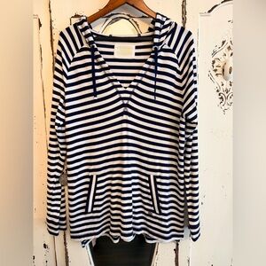 Lilly Pulitzer Luxletic Navy and White Striped Hoodie Tunic | XL